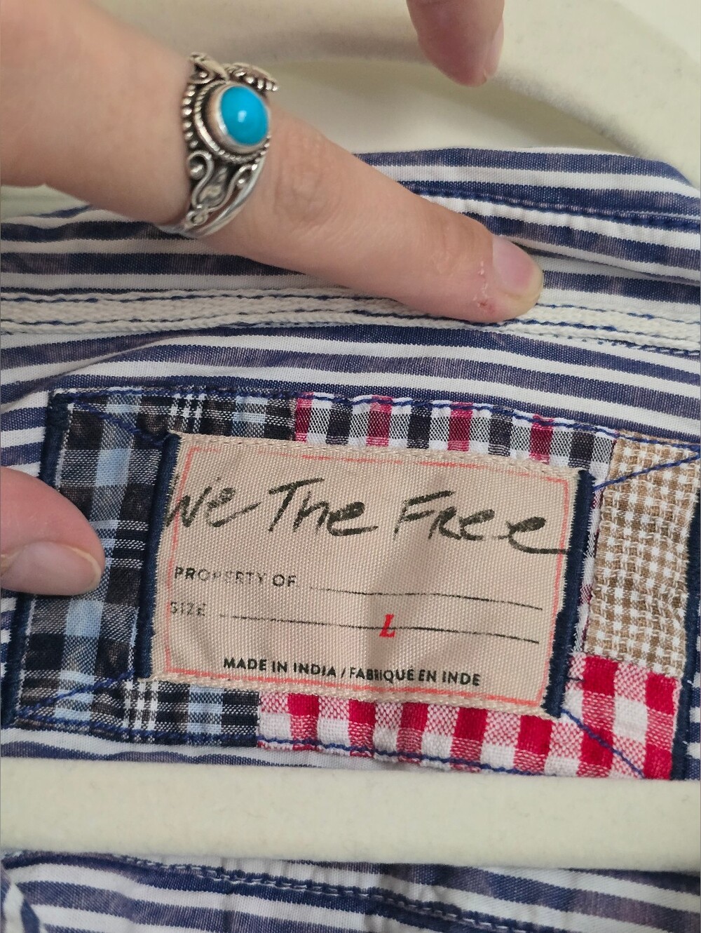 We The Free Patchwork Gingham Plaid Boho Button Front Blouse - Picture 2 of 10